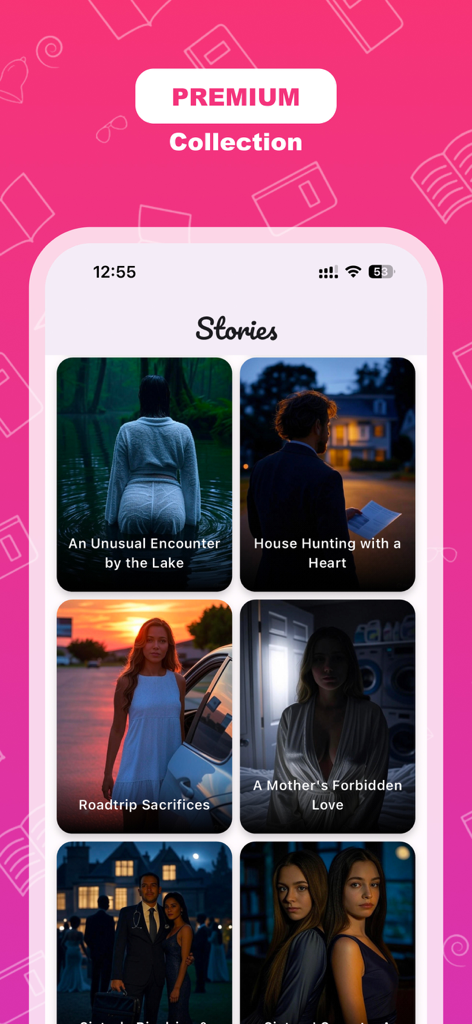 NovelNest-Novel & Love Stories - Mobile app screen showing a premium collection of romance and drama story covers in the NovelNest app interface.