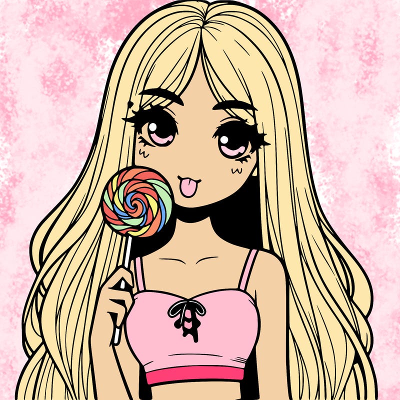 girl with a lollipop in her mouth with long straight hair with a crop top