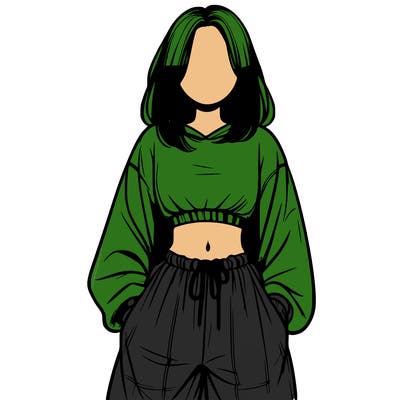 realistic girl faceless with baggy pants and a crop top