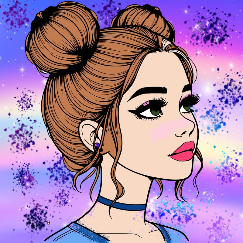 realistic girl with buns on the top of her head