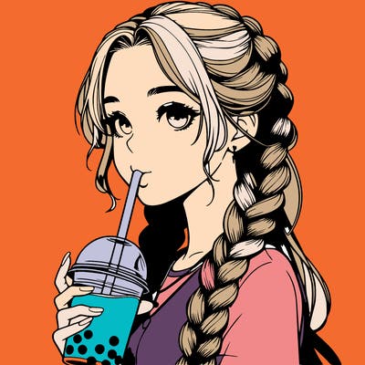 realistic girl with braided hair drinking boba