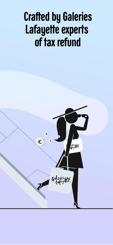 GOTAXFREE by GaleriesLafayette - A stylish shopper silhouette with Galeries Lafayette bags showcasing tax refund expertise
