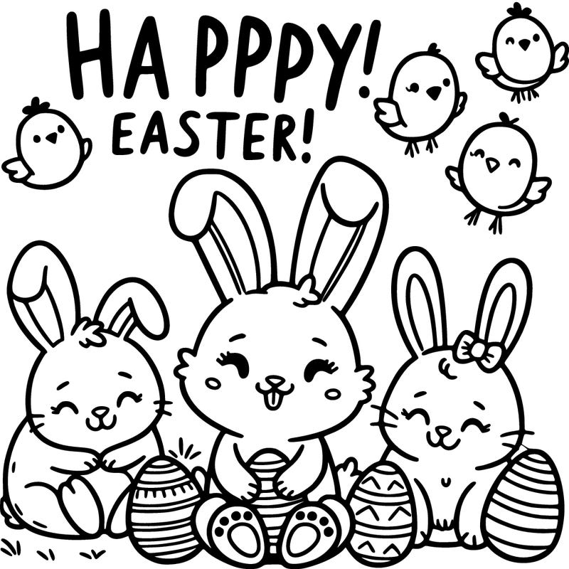 bunnies and chicks saying happy easter