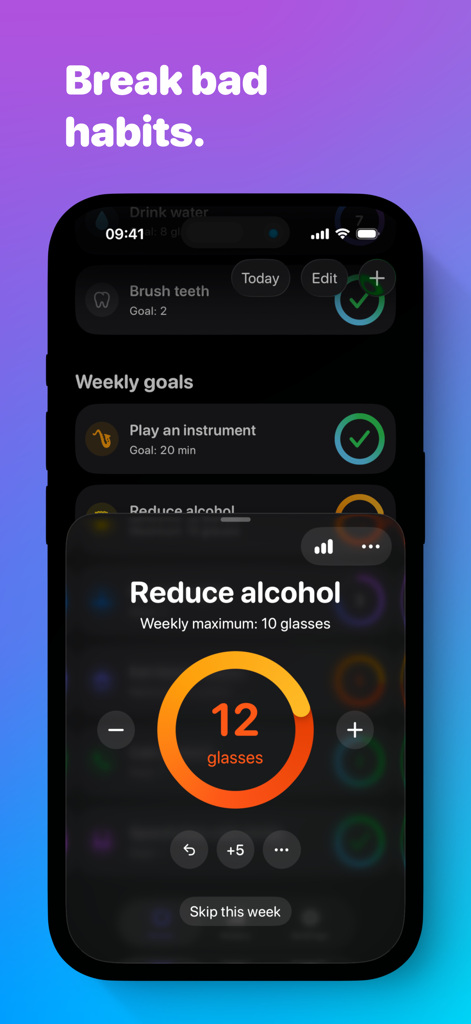 Awesome Habits: Habit Tracker - Awesome Habits app interface for tracking and breaking bad habits with weekly goals