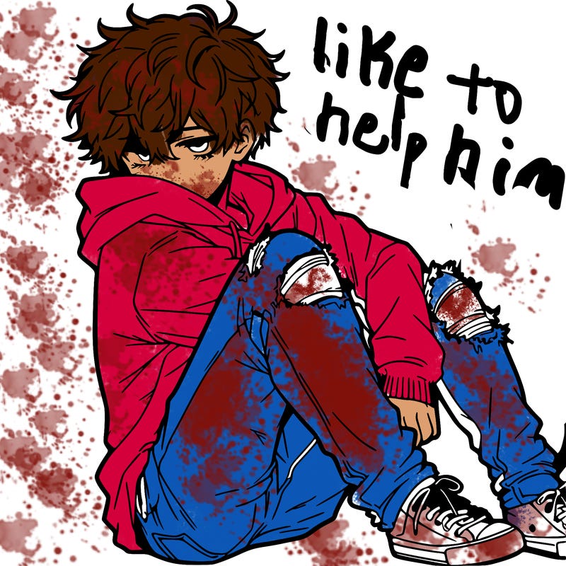 a male hoddie ripped jeans messy hair anime