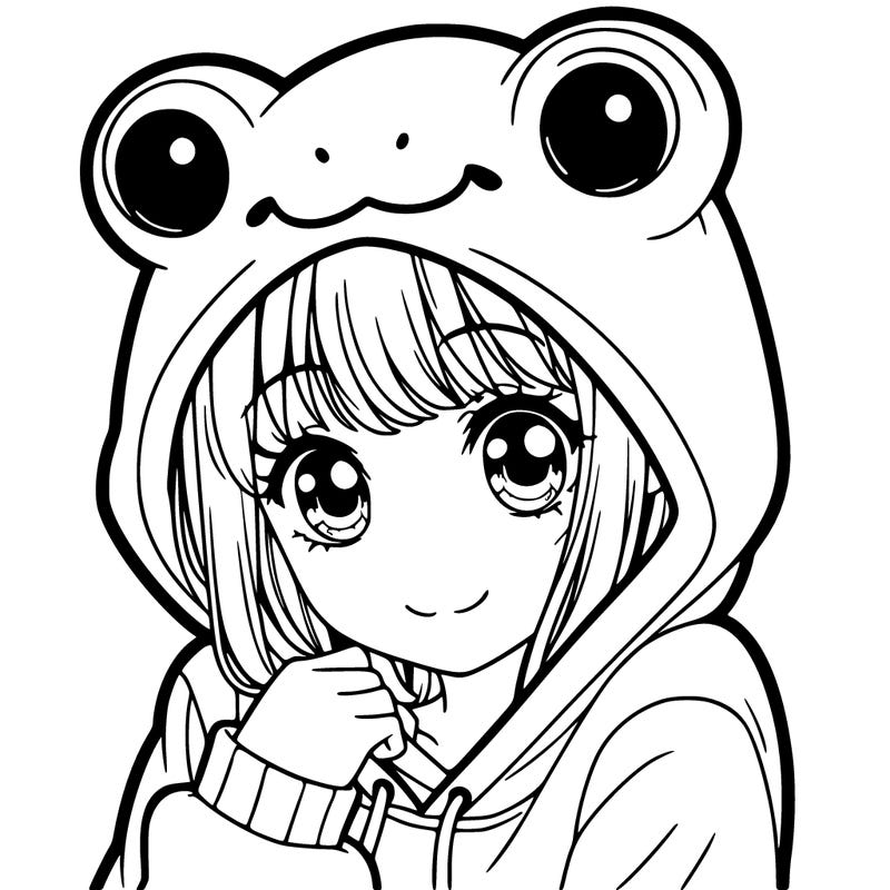a cute teenage girl wearing a hoodie with a frog hat