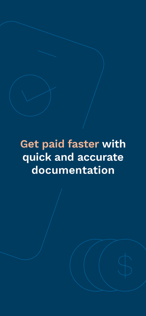 RXNT - Promotional screen for the RXNT app highlighting quick and accurate documentation for medical billing and charge capture