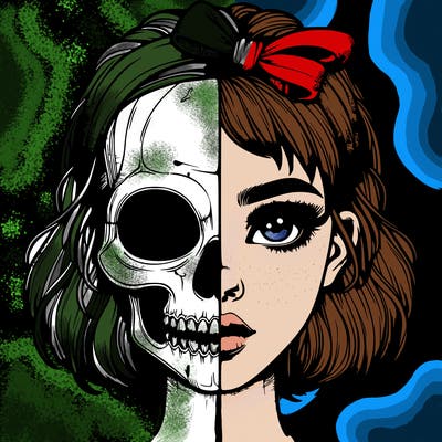 realistic girl with half skull mask