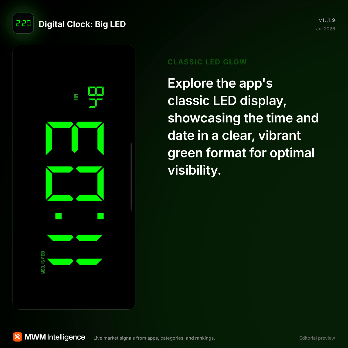 Digital Clock: Big LED - Utilities App | MWM