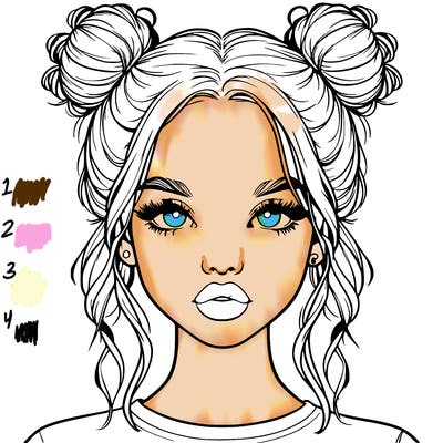 realistic girl with two buns in hair and lips