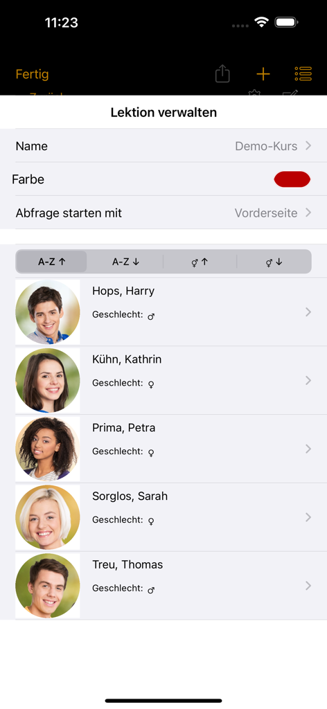 TT Tutor - TT Tutor app interface showing a managed student roster with names and photos