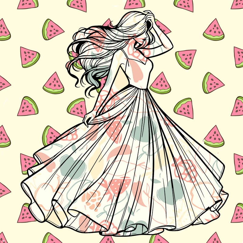 realistic woman with dress flowing in the wind