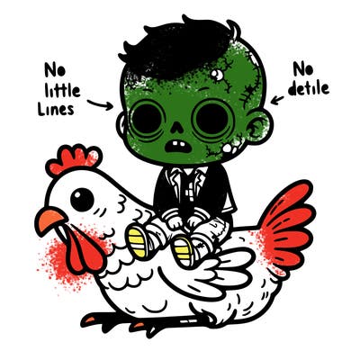show me a picture of a baby zombie sitting on a chicken