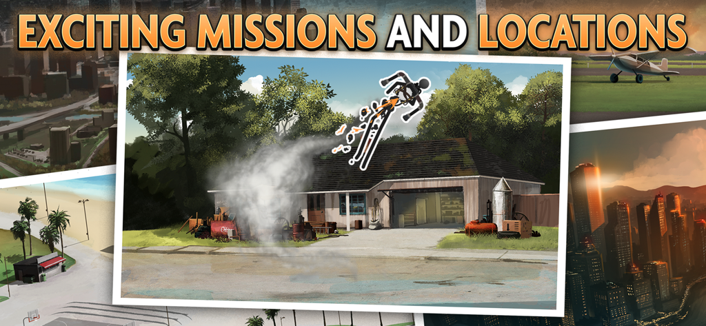 Gameplay collage showing various missions and locations in Clear Vision 4.