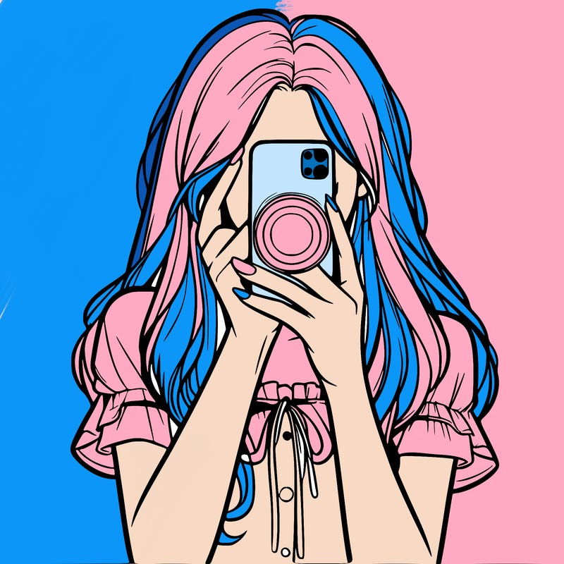 a realistic girl holding her phone taking pictures