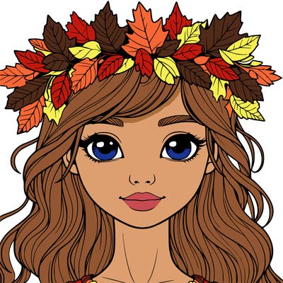 realistic girl with fall leaf crown