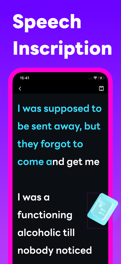 Pantalla de teléfono móvil mostrando la función de inscripción de voz de la aplicación Banner LED con texto azul y blanco en negrita sobre un fondo negro