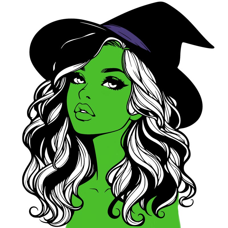 realistic witch girl with wavy hair and lips