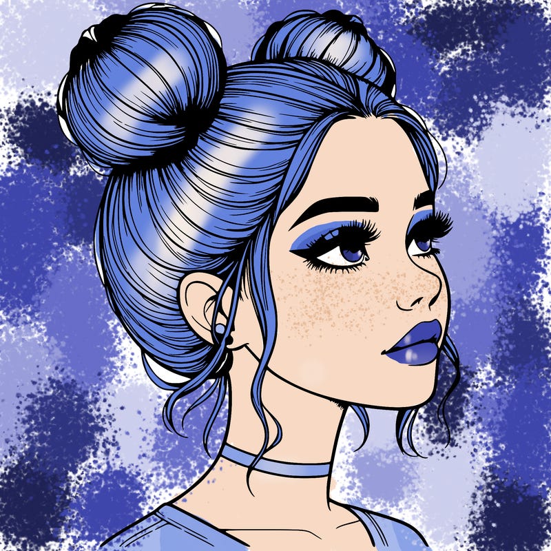 realistic girl with buns on the top of her head