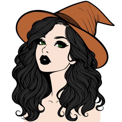 realistic witch girl with wavy hair and lips