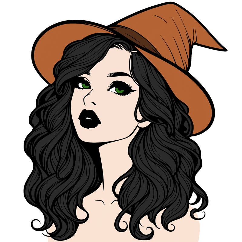 realistic witch girl with wavy hair and lips