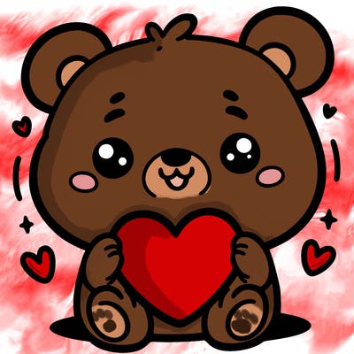 a cute bear holding a heart