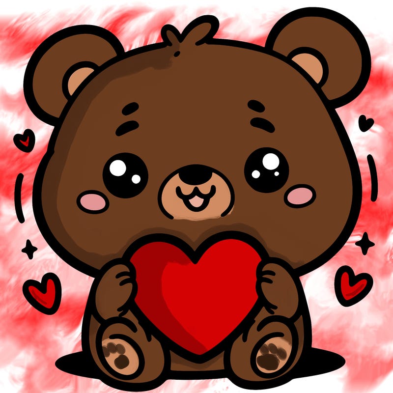 a cute bear holding a heart