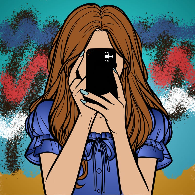 a realistic girl holding her phone taking pictures