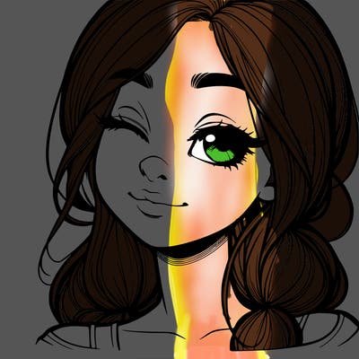 realistic girl with squinted eyes