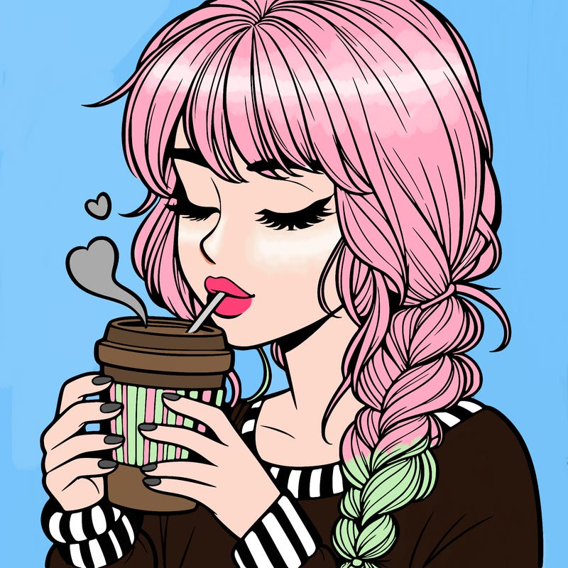 realistic girl drinking coffee