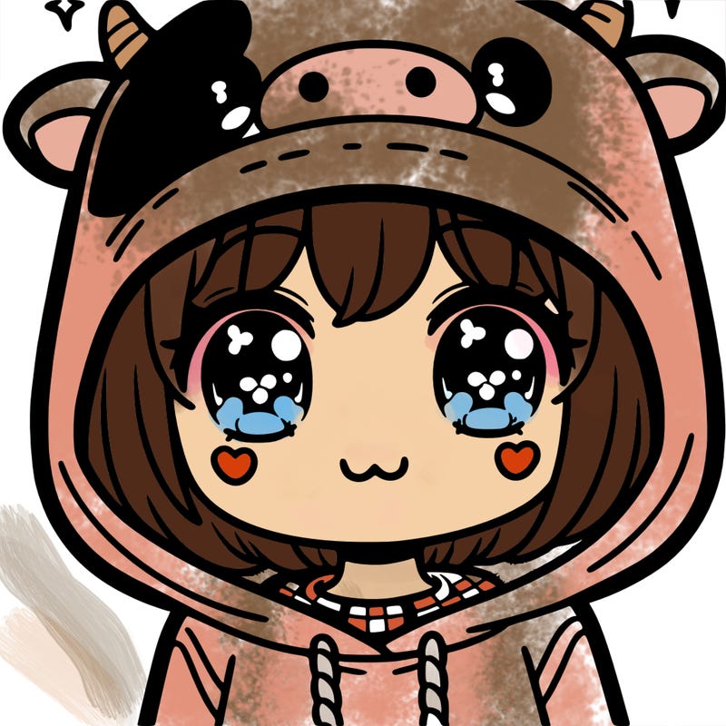 kawaii girl with cow hoodie