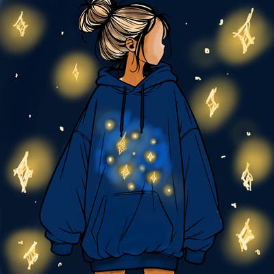 realistic girl with a oversized sweatshirt on and a bun