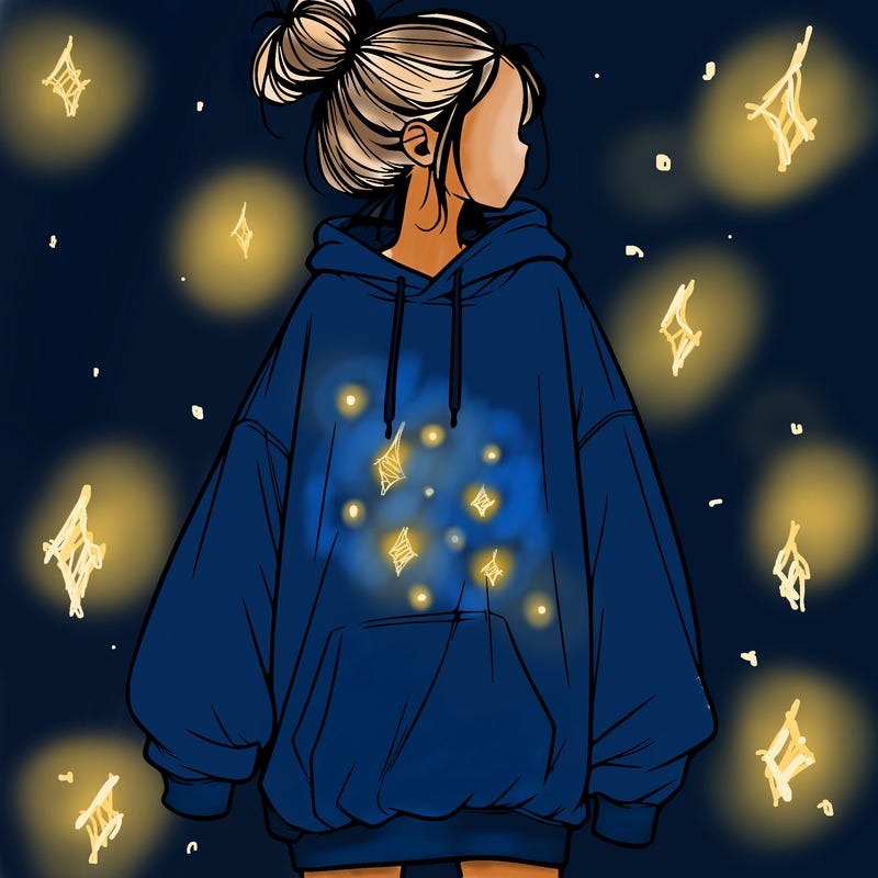 realistic girl with a oversized sweatshirt on and a bun