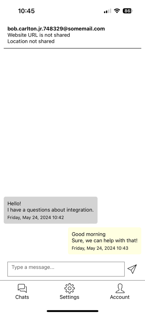 Le Chat Client - Le Chat Client mobile app interface showing a real-time customer support conversation