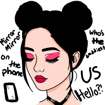woman with hair buns