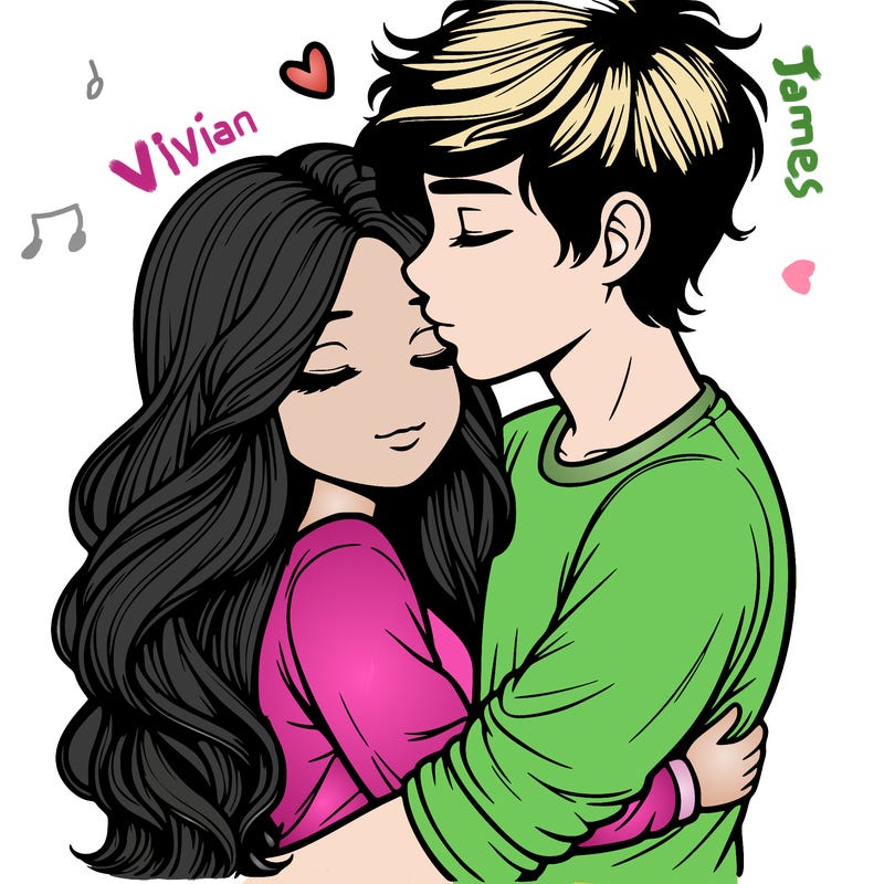 a realistic couple boy and girl hugging and kissing