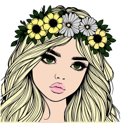 realistic girl with flowers crown