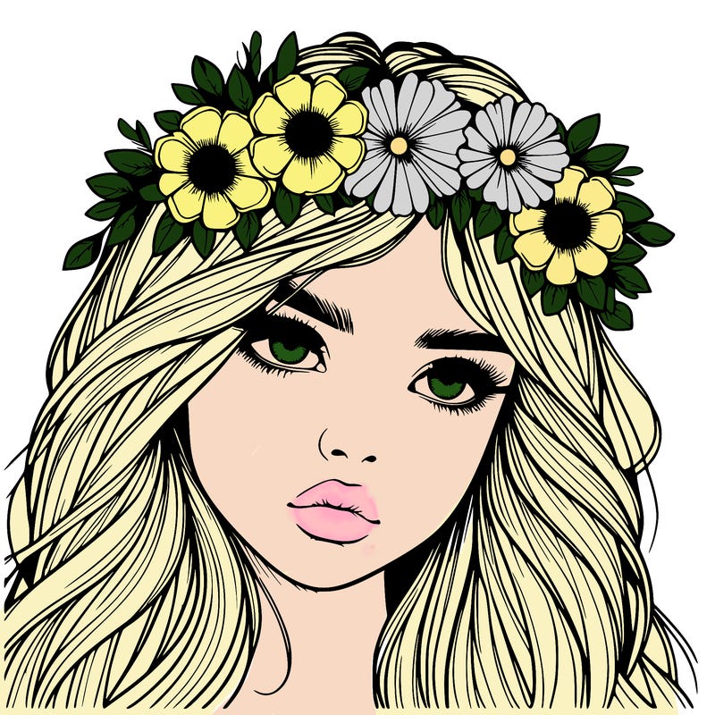 realistic girl with flowers crown