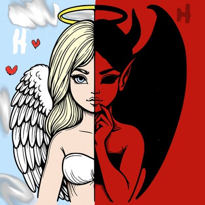 realistic angel half demon