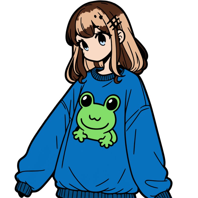 girl wearing frogging sweatshirt