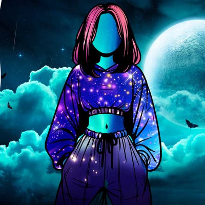 realistic girl faceless with baggy pants and a crop top