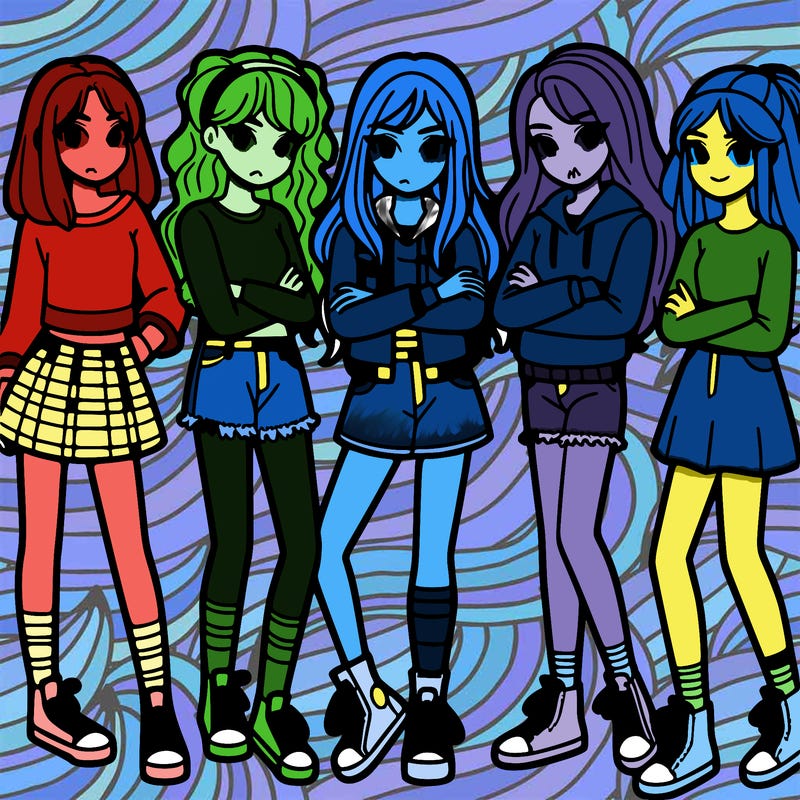 five teen girls in a group