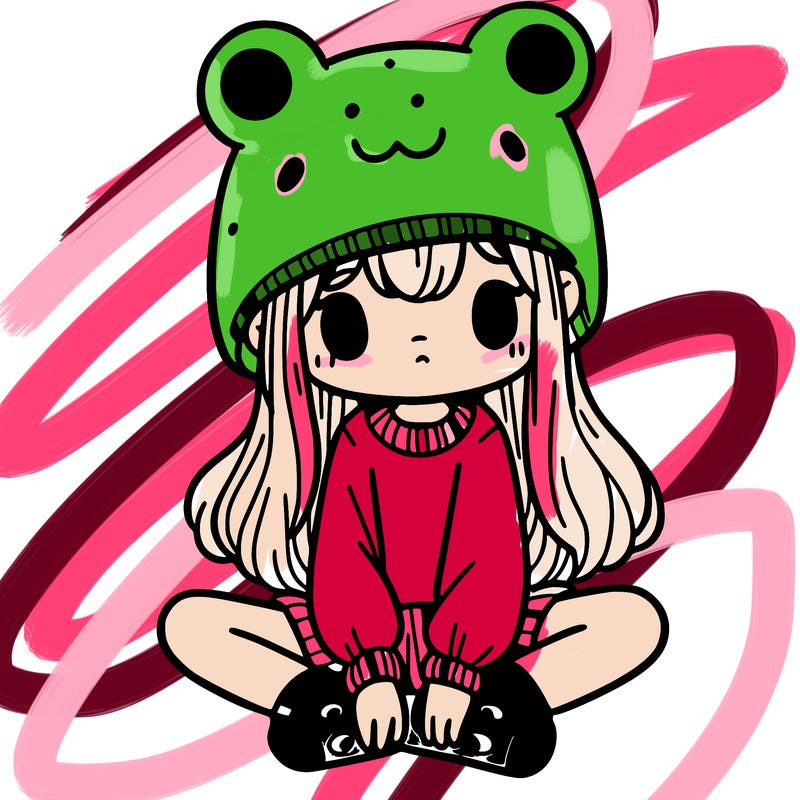 a girl wearing a frog hat and some frog socks