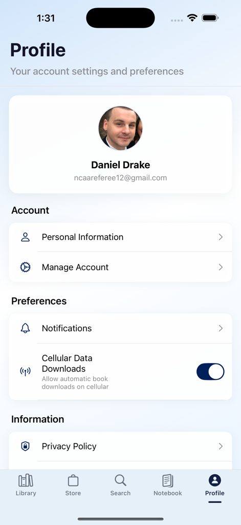 NFHS Digital - NFHS Digital app profile and settings page