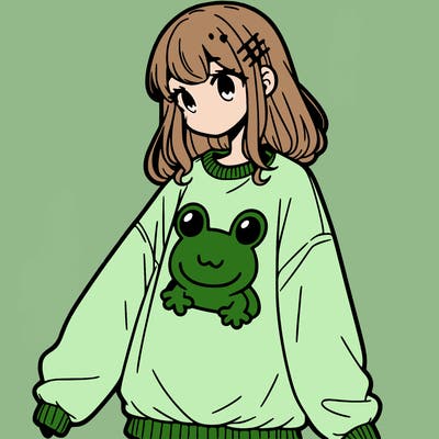 girl wearing frogging sweatshirt