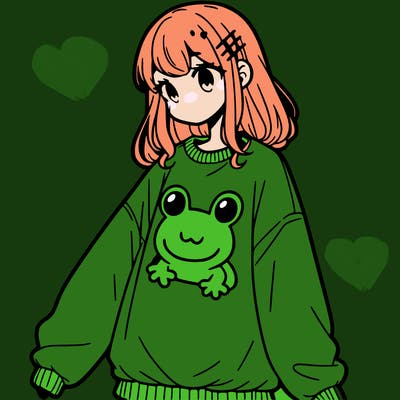 girl wearing frogging sweatshirt