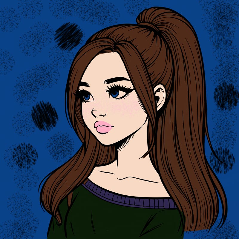 realistic girl with a high ponytail