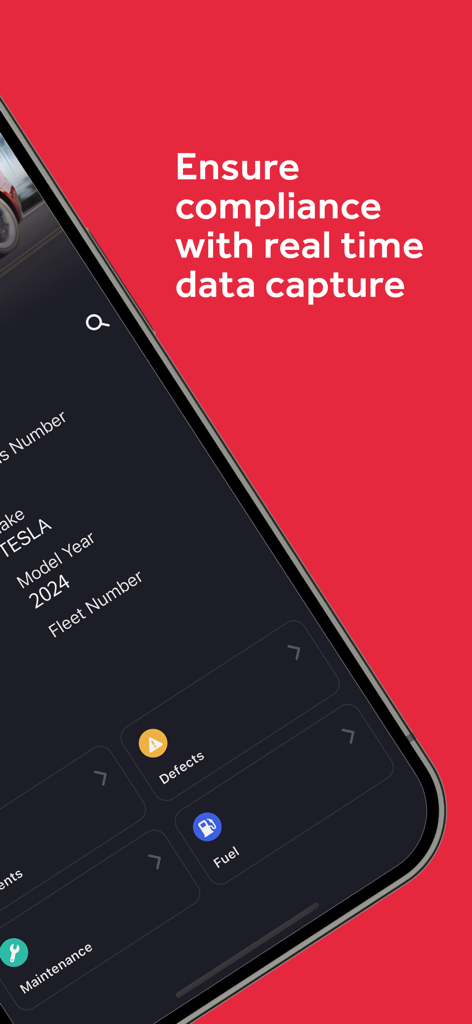 FleetWave Driver - FleetWave Driver mobile app interface for real time data capture showing vehicle details and maintenance options.