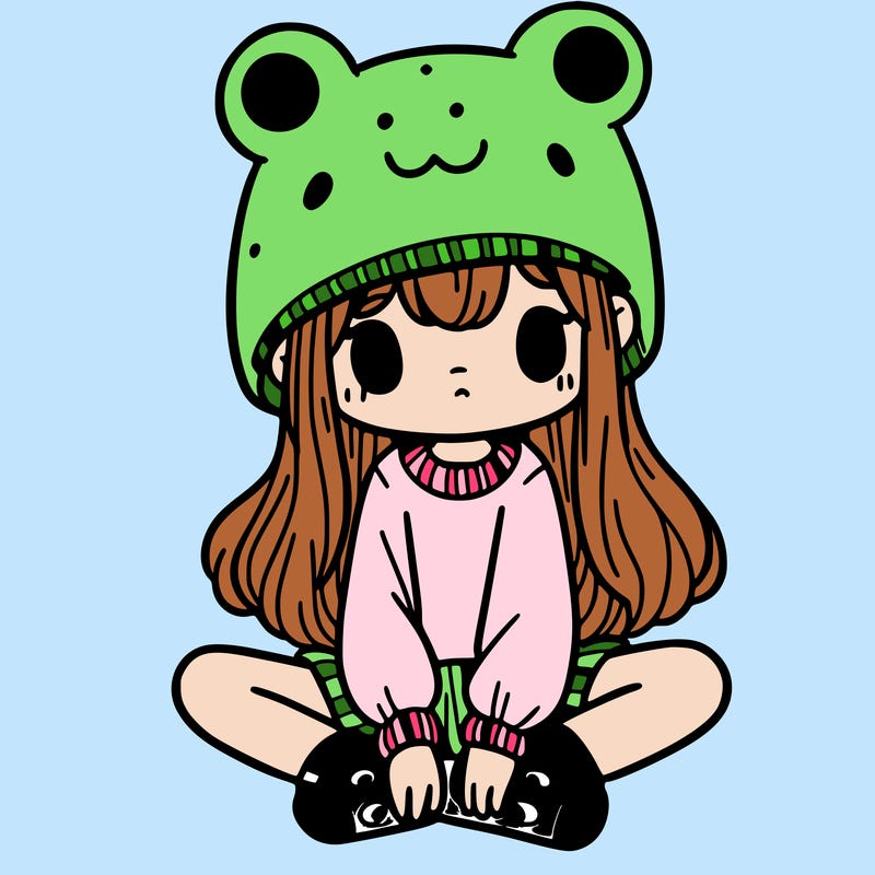 a girl wearing a frog hat and some frog socks