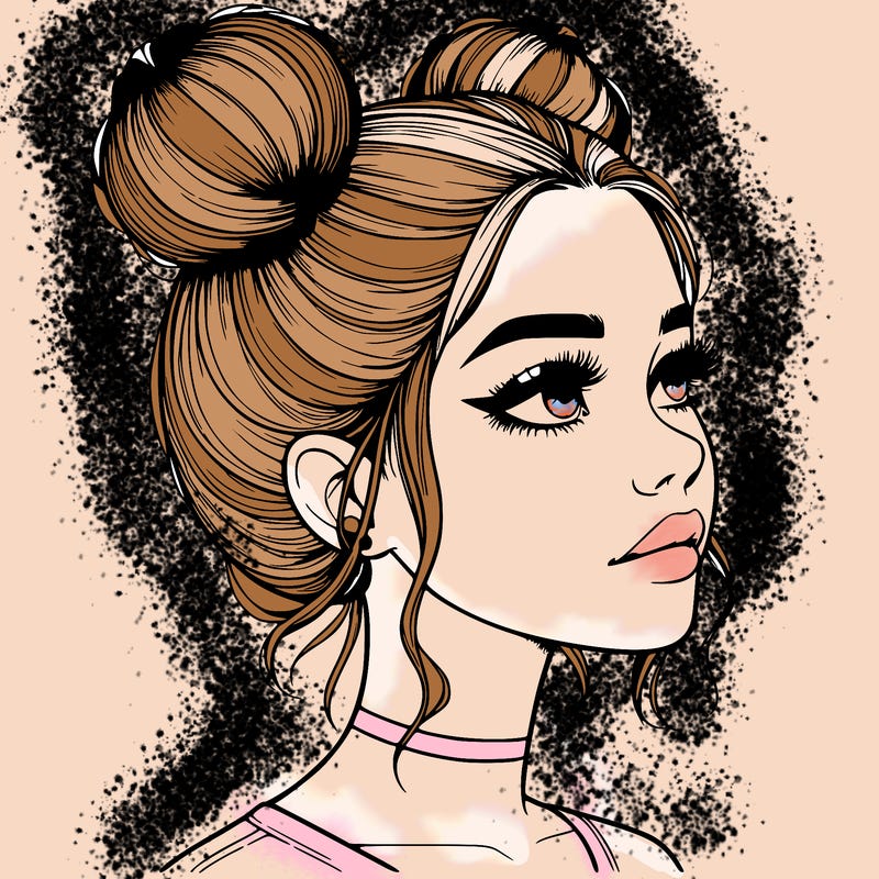 realistic girl with buns on the top of her head